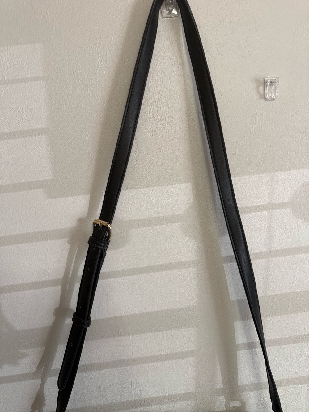 Karl Lagerfeld Black Leather Adjustable Crossbody Strap with Gold Hardware